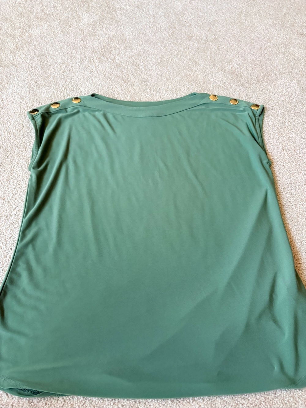 Jones New York Olive Green Short Sleeve Top with Gold Buttons